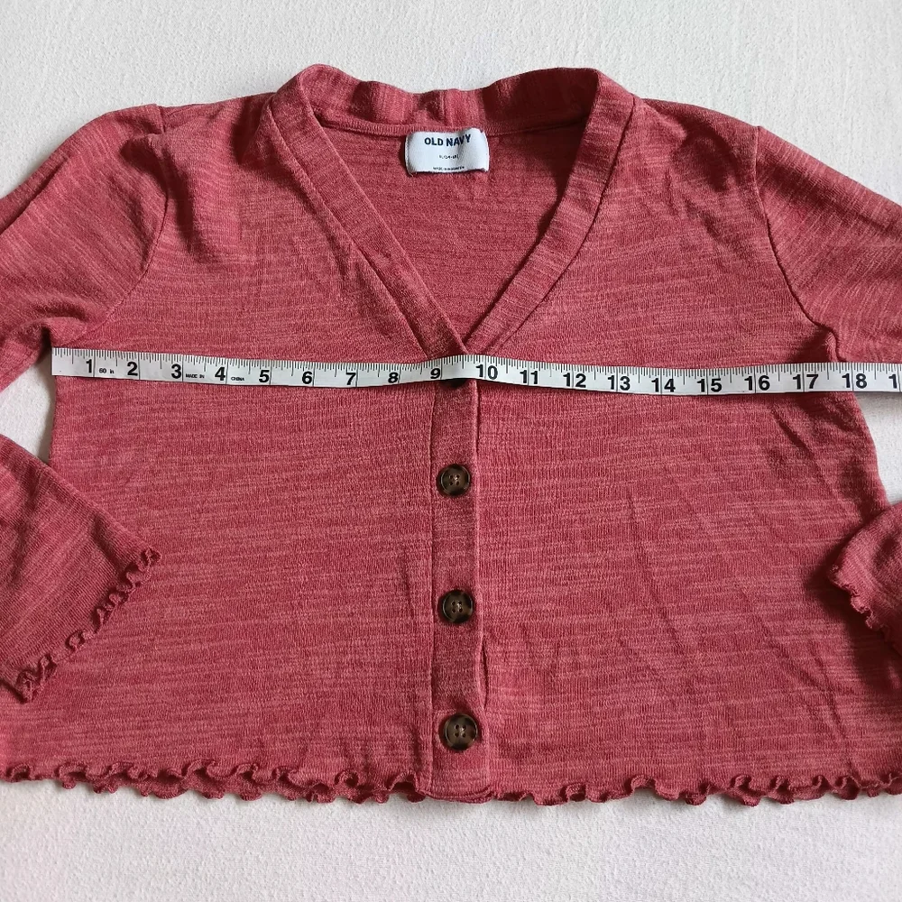 Old Navy Pink Button Down Sweater With Ruffles